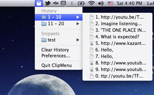 A screenshot of ClipMenu