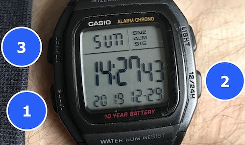 casio w96h buttons